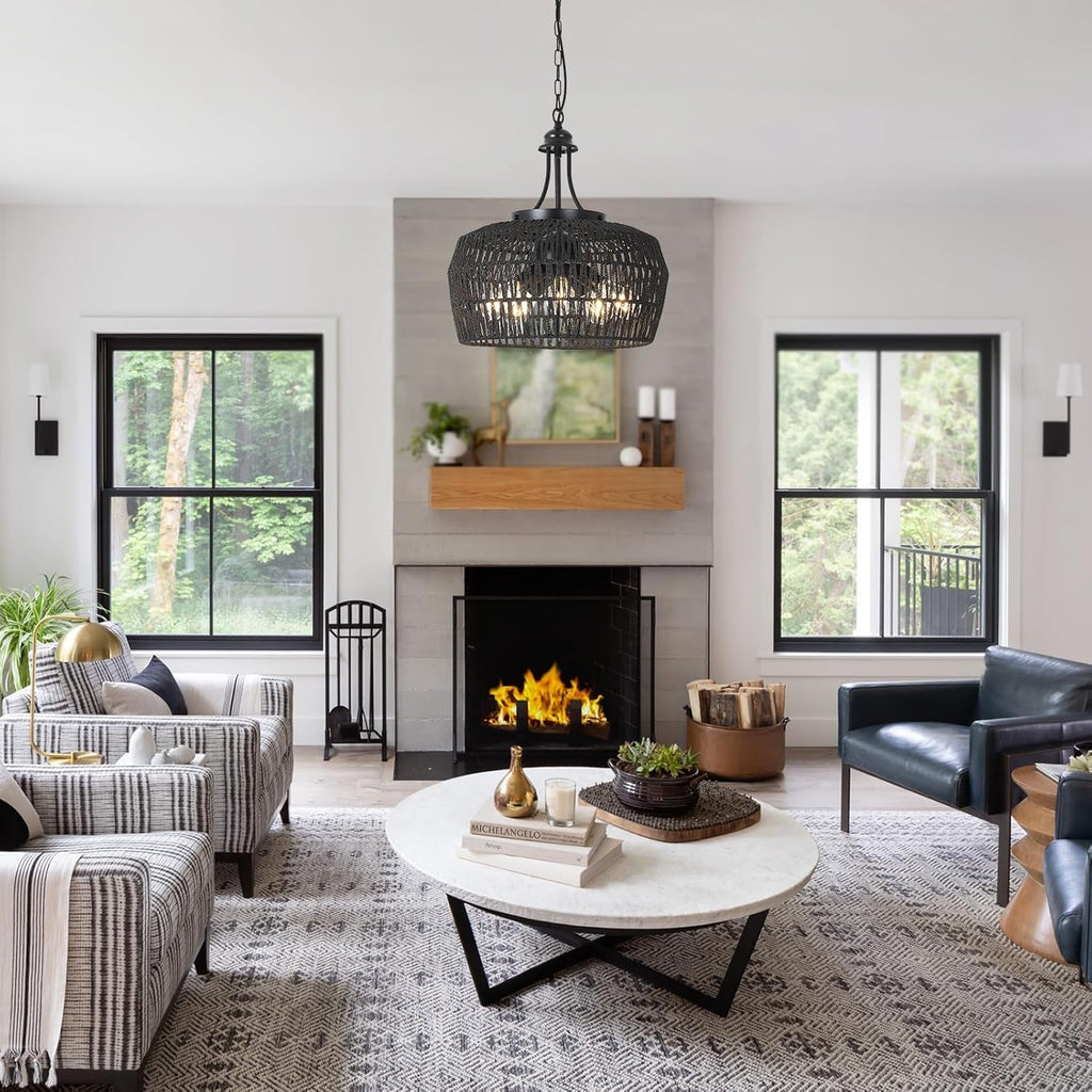 Black Farmhouse Chandelier – 5-Light Dining Room Fixture