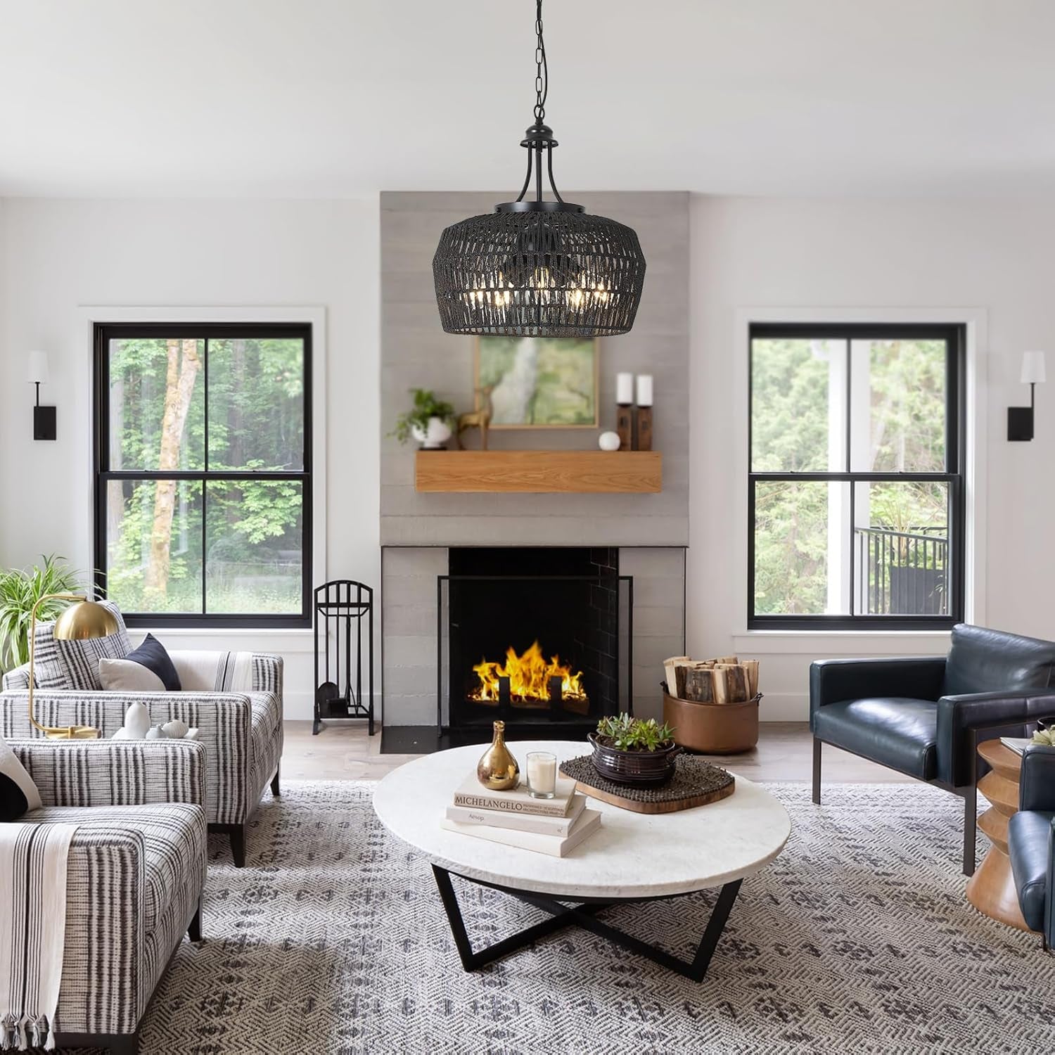 Black Farmhouse Chandelier – 5-Light Dining Room Fixture