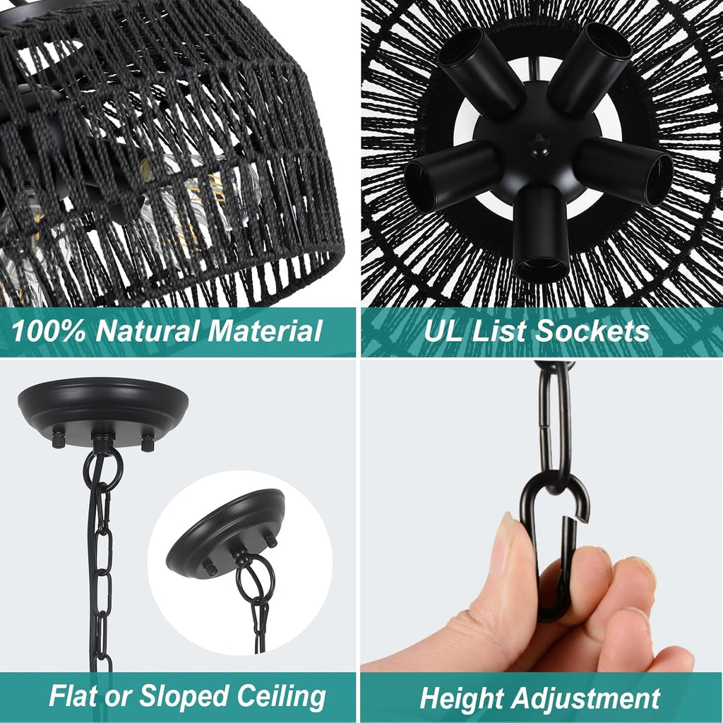 Black Farmhouse Chandelier – 5-Light Dining Room Fixture